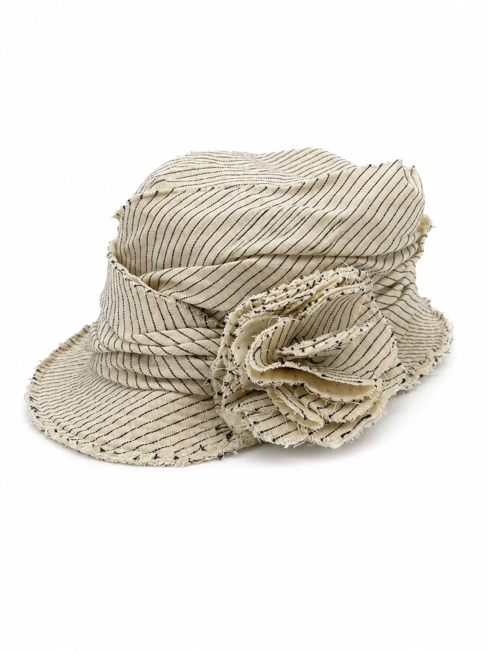 San Diego Hat Co Cream Black Stripe Cloche Cap Floral Accent Women's OSFM Y2k